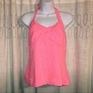 No Boundaries Bright Pink Tie Neck Halter Top (L)